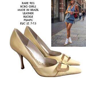 RARE 90'S VTG.  BCBGIRLS MADE IN‎ BRAZIL LEATHER BUCKLE PUMPS 7-7.5